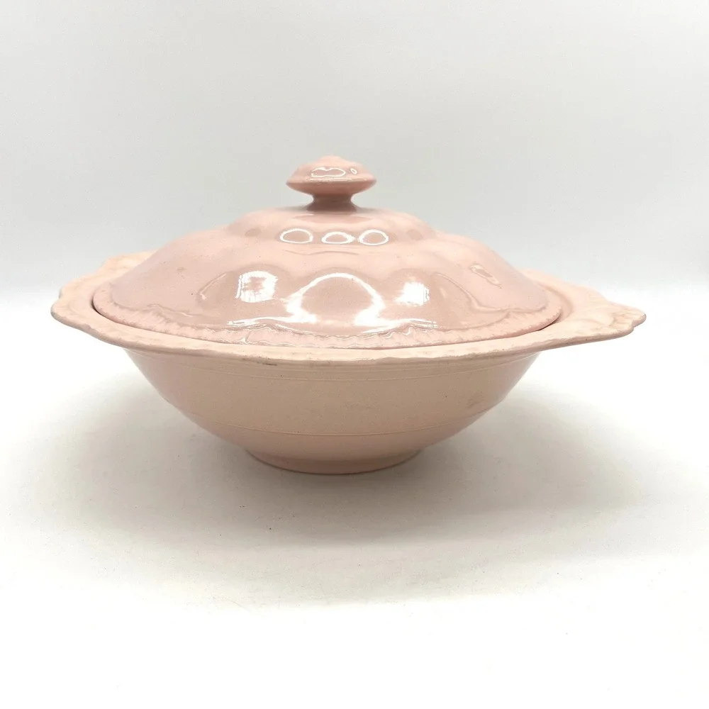 Vintage J&G Meakin SOL Rosa Pink Lidded Tureen Scalloped Serving‎ Bowl England
